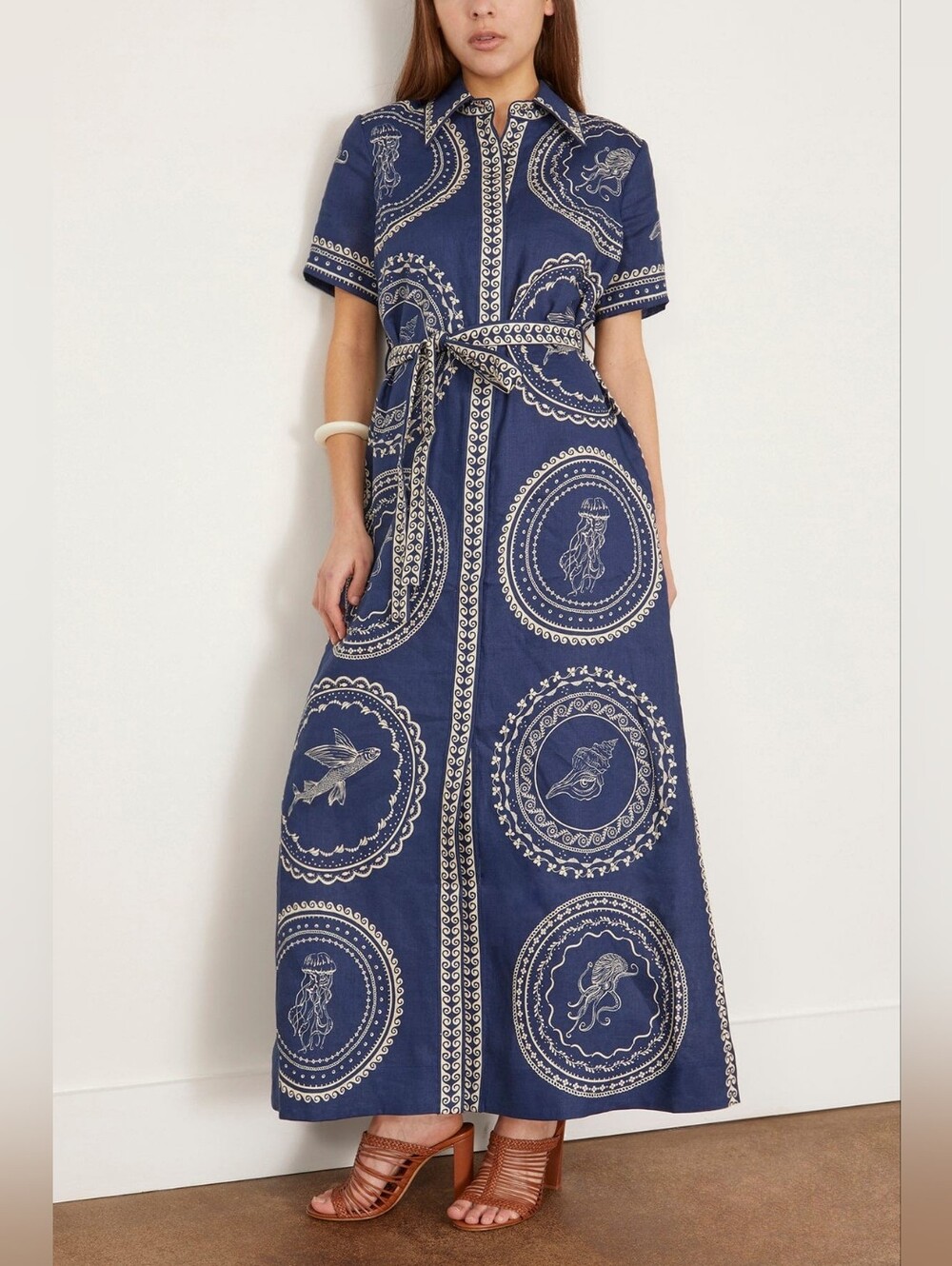 Alemais Oceane Linen Shirtdress in Navy
